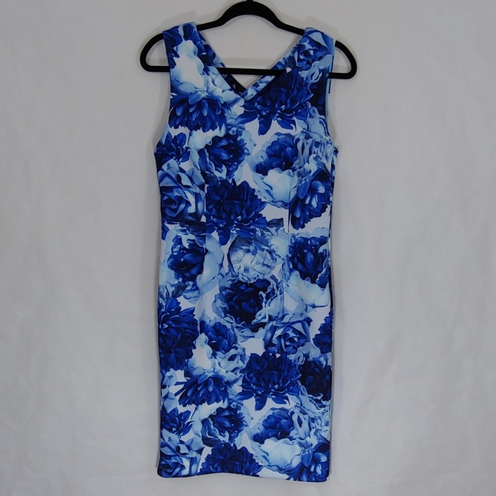 T Tahari Blue Floral Lined Dress Sleeveless Size 6